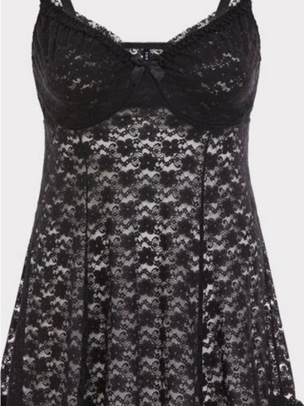 torrid Black Lace Babydoll Chemise with Bow Trim